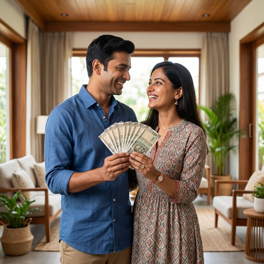 Happy Young Couple with Cash